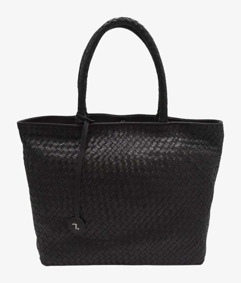 Electra-16-111, Γυναικεία Τσάντα Tote Μεγάλη Δερμάτινη Μαύρη